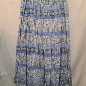 Vtg 90s DonnKenny Women's Blue Mixed Print Cottagecore Prairie Skirt Size L